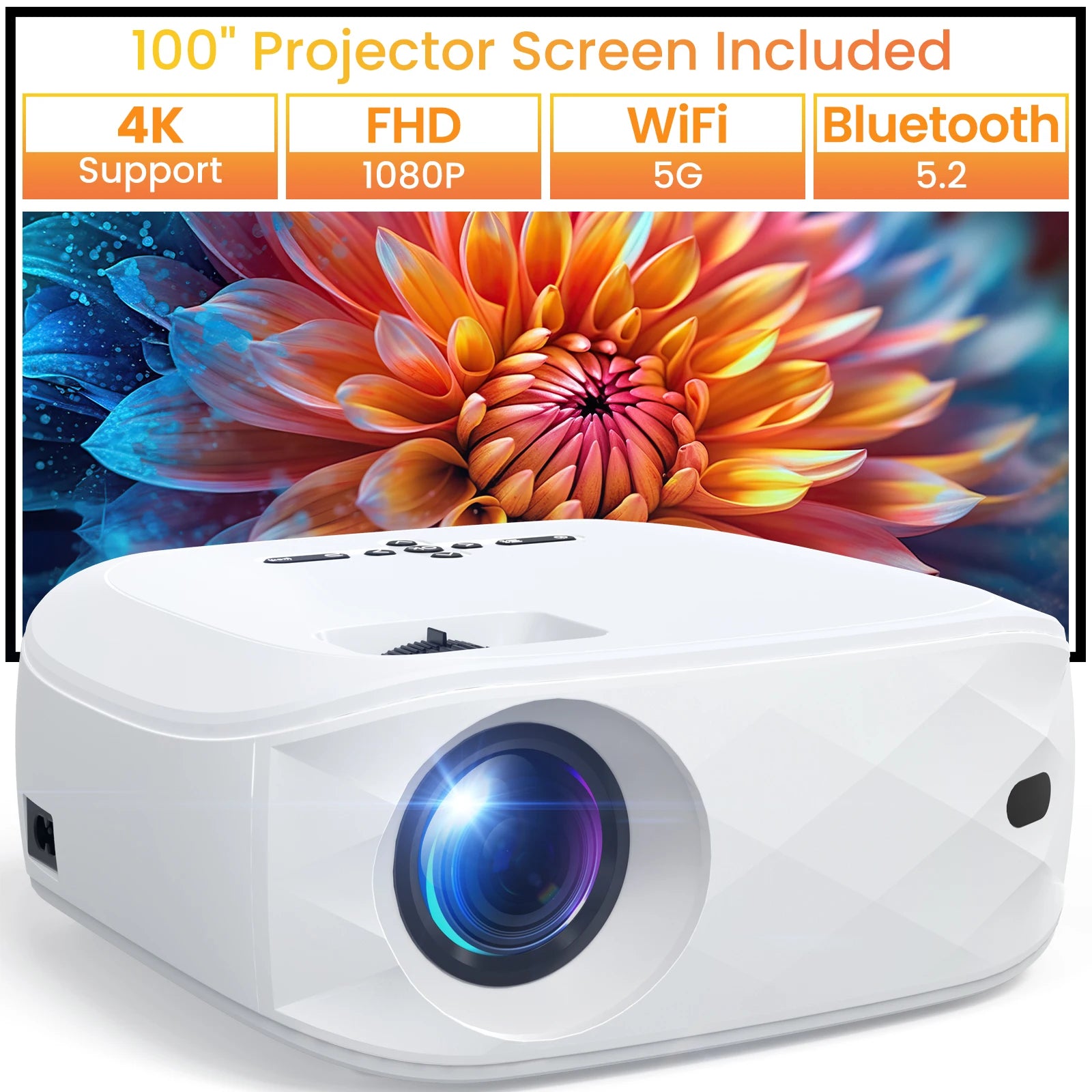 HAPPRUN 12000L 1080P WiFi Bluetooth Projector with Screen, One-Step Mirroring, Outdoor Portable Projector for Phone/HDMI/TV
