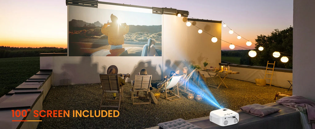HAPPRUN 12000L 1080P WiFi Bluetooth Projector with Screen, One-Step Mirroring, Outdoor Portable Projector for Phone/HDMI/TV