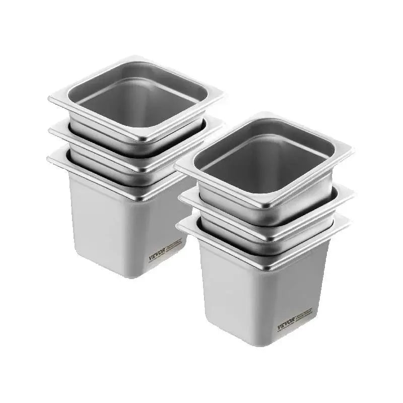 SucceBuy 6/8Pack Hotel Pans 4/6-Inch Deep Steam Table Pans 1/6 1/3 Full Size Chafing Pan 201 Stainless Steel Catering Food Pan