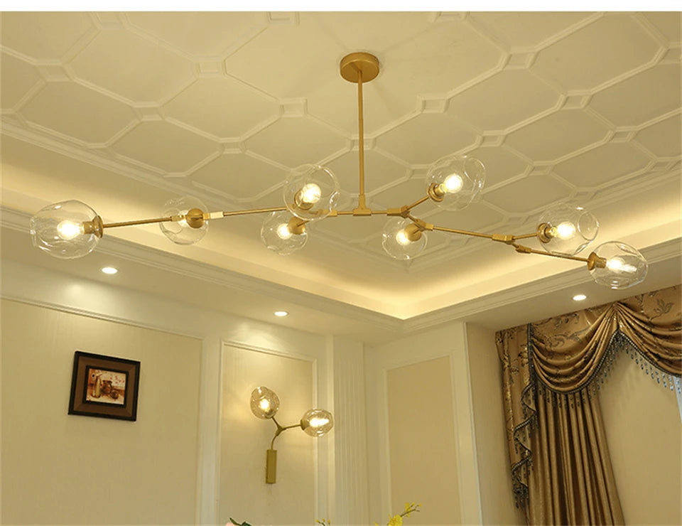 Nordic Lustre Glass Chandeliers Modern LED Molecule Ceiling Pendant Lamps Living Dining Room Home Decor Hanging Kitchen Fixtures