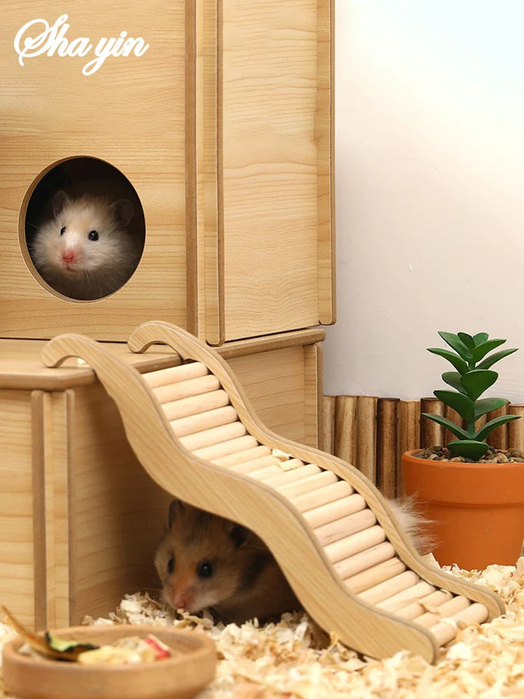 1PC Small pet supplies, cages, decorative accessories, wooden wavy stairs, hamster toys, curved chutes, small animals