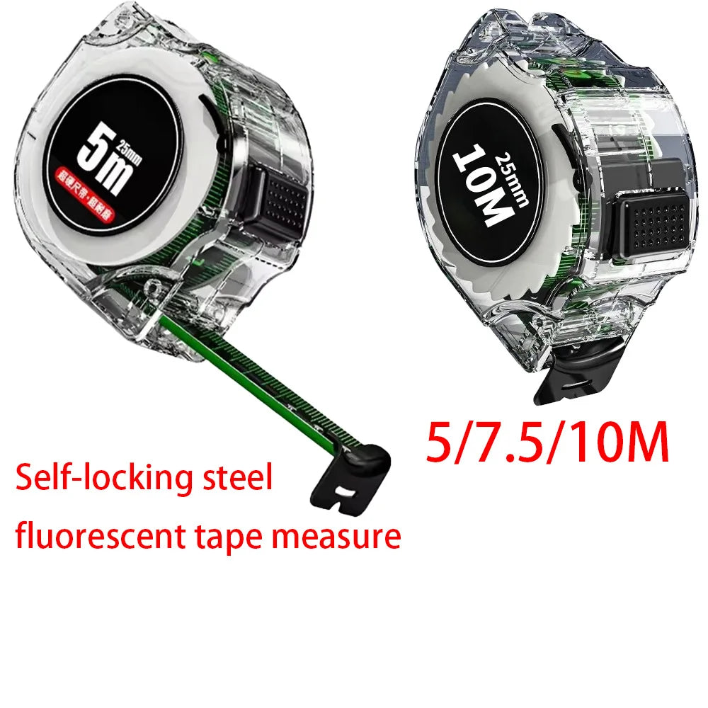 10M Black Fluorescent Tape Measure High Precision Thickened Tape Measure Wear-resistant and Drop-proof Tape Measure