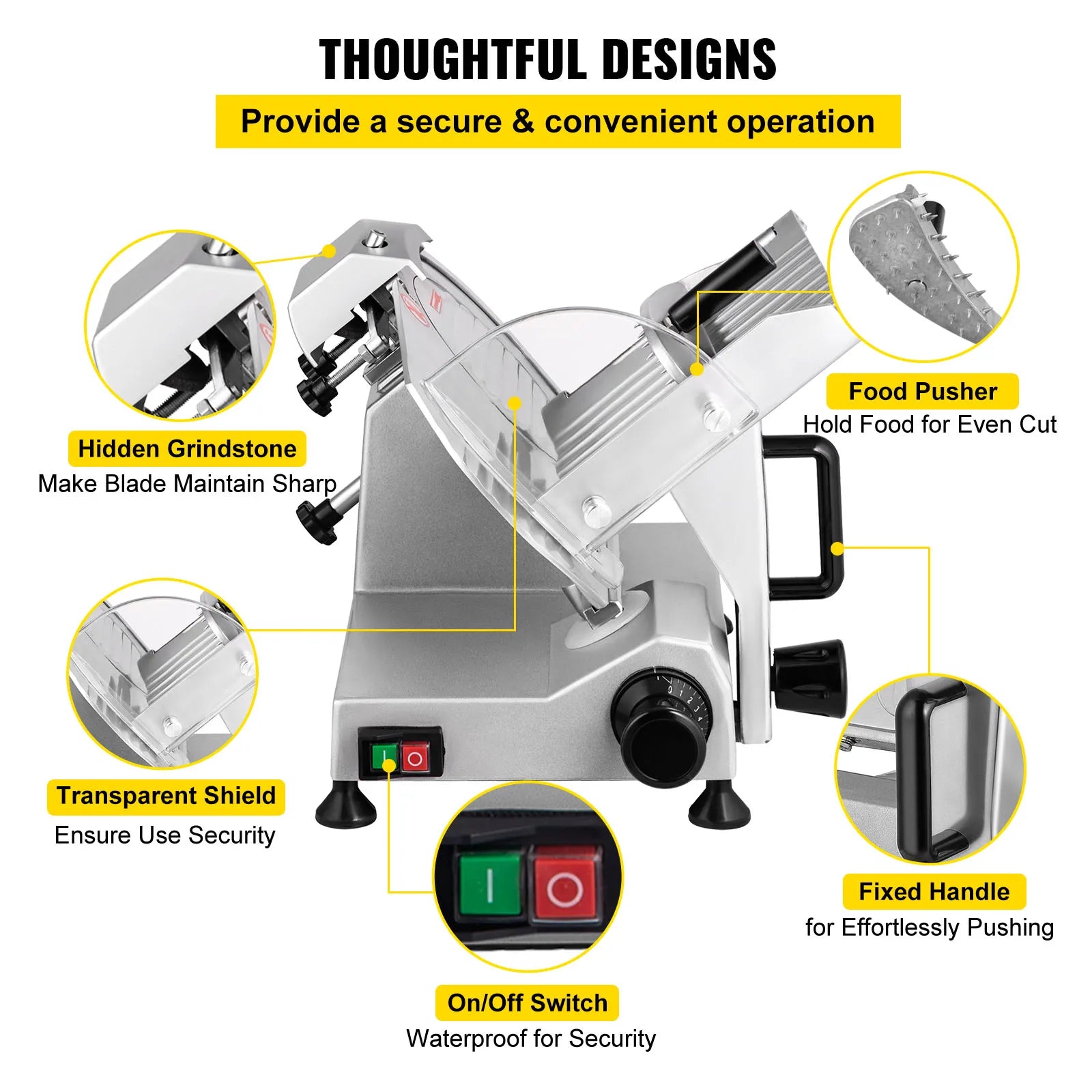 SucceBuy Meat Slicer 200W/240W/320W/340W Electric Deli Food Slicer Adjustable Thickness for Commercial Home Use Cut Meat Cheese