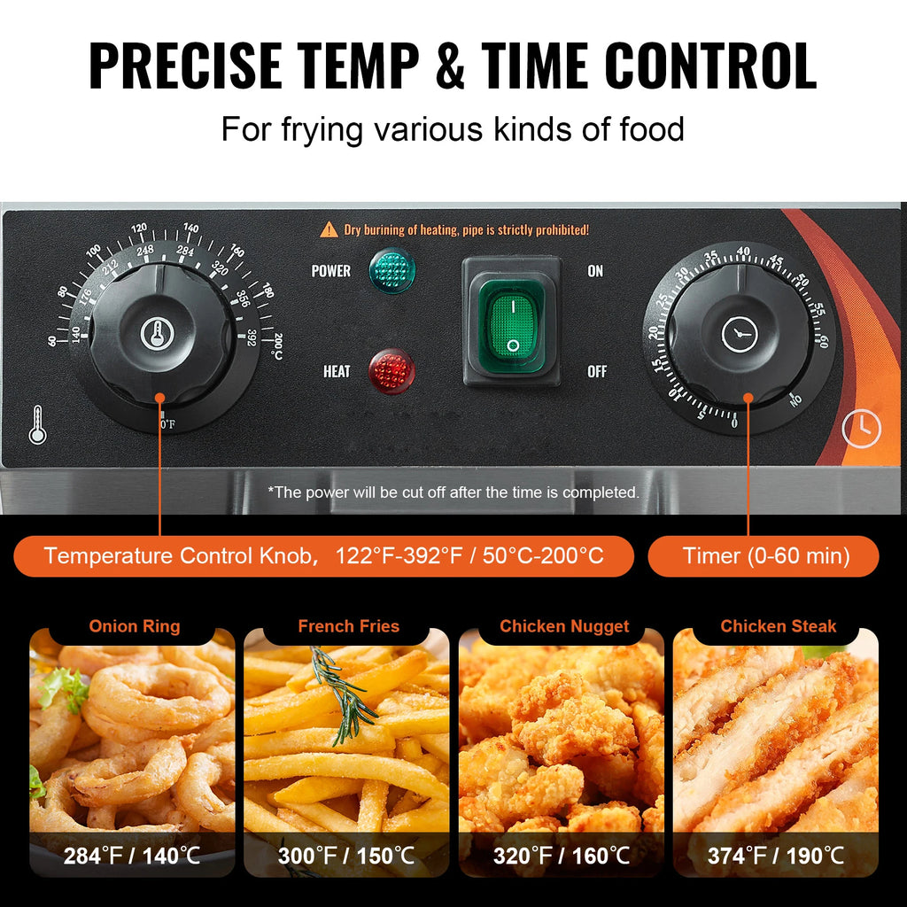 SucceBuy  12L Electric Deep Fryer w/Dual Removable Tanks Commercial Countertop  Fryer for Chicken French Fries Frying Chips