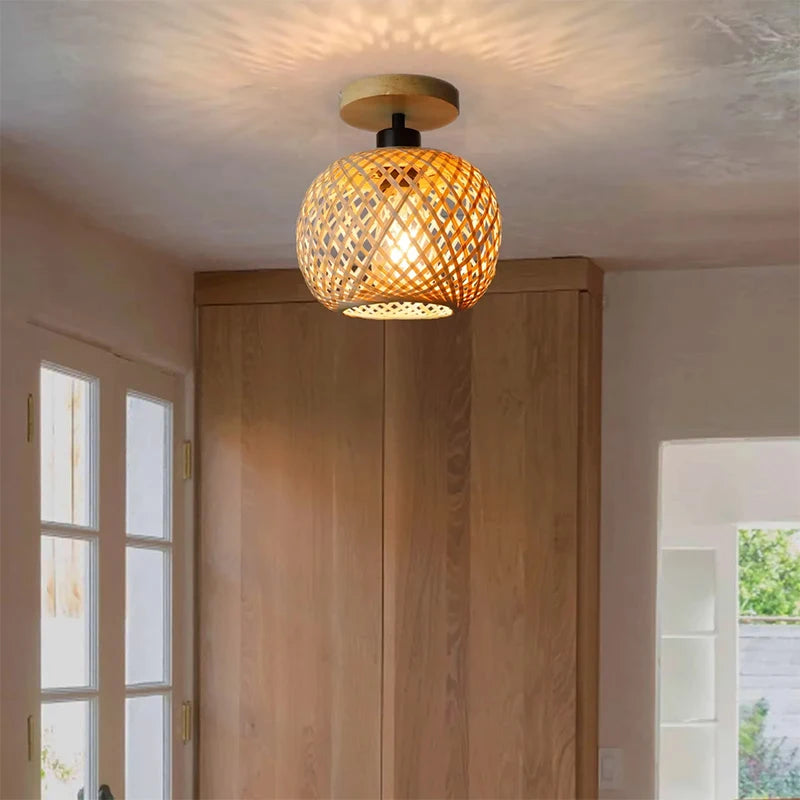 Bamboo Pendant Lamp Lustre Chandelier Hanging Lamp Handmade Rattan Pendant Light Fixture Restaurant Dining Room Indoor Lighting