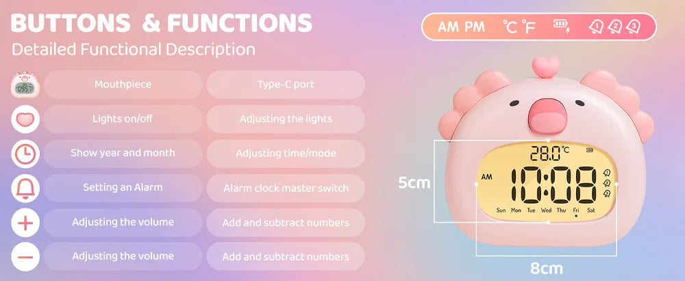 LED Alarm Clock With Night Light Multi-functional Timer Wake Up Alarm Clocks Capybara Axolotl Koala Bedroom Desk Decor Kids Gift