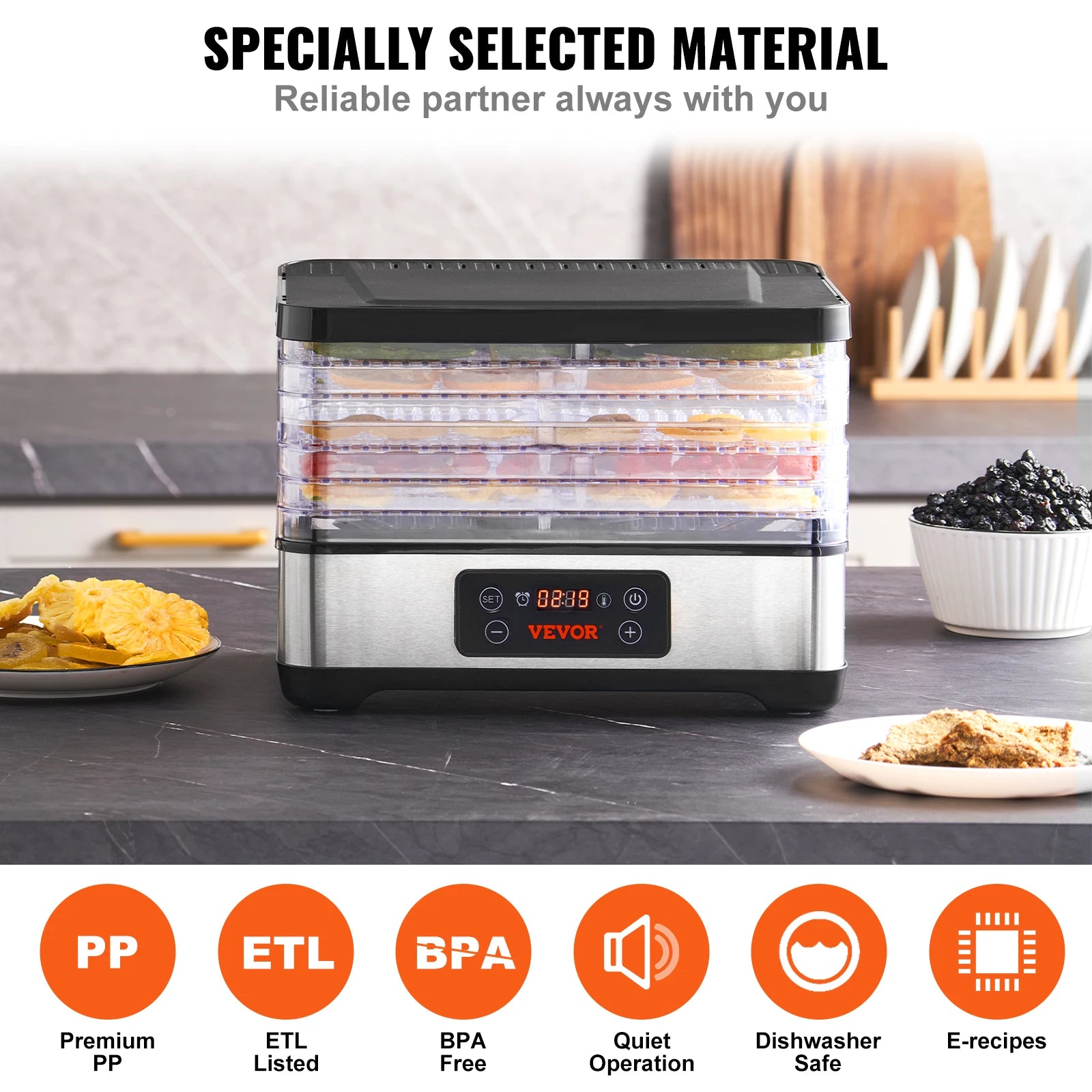 SucceBuy 5 Tray Food Dehydrator Machine 300W Stainless Steel Electric Food Dryer w/ Digital Adjustable Timer & Temperature