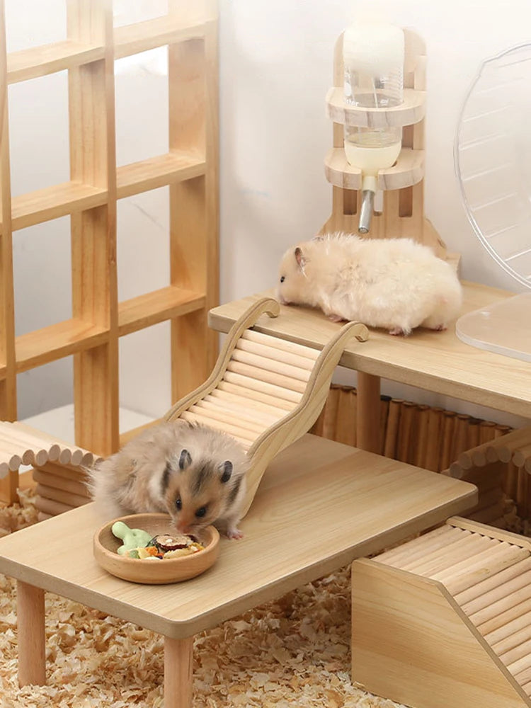 1PC Small pet supplies, cages, decorative accessories, wooden wavy stairs, hamster toys, curved chutes, small animals