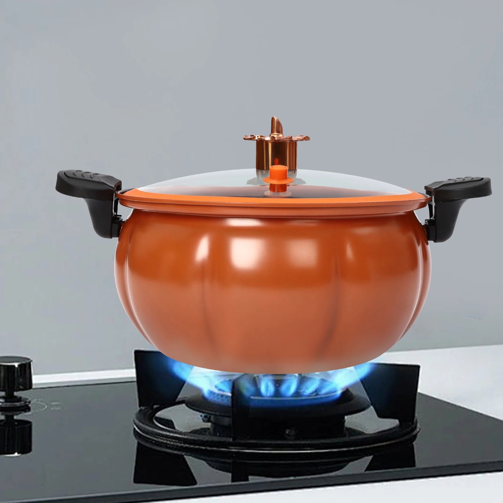 8L Micro Pressure Cooker,Pumpkin-Shaped Non-Stick Pressure Pot with Transparent Lid, Small Gas Pressure Cooker for Home Kitchens