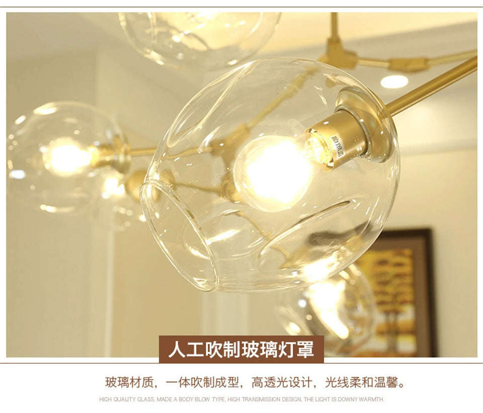Nordic Lustre Glass Chandeliers Modern LED Molecule Ceiling Pendant Lamps Living Dining Room Home Decor Hanging Kitchen Fixtures