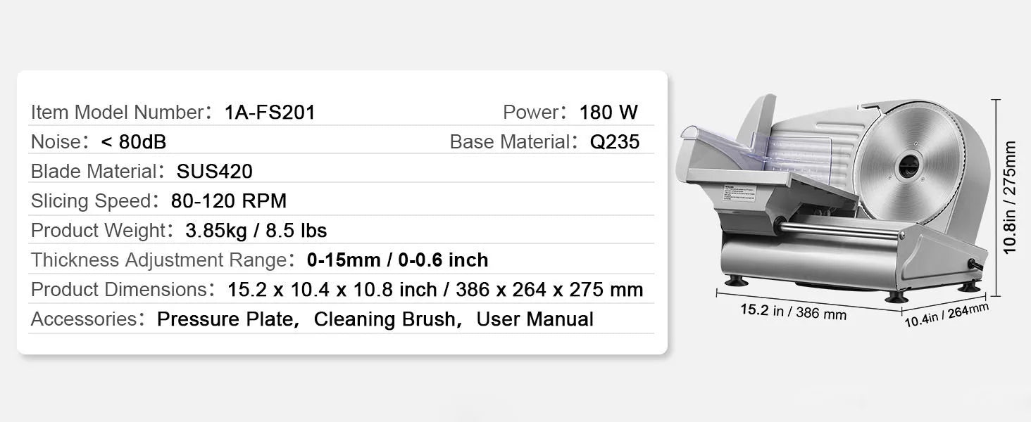 SucceBuy Meat Slicer Electric Deli Food Slicer SUS 420 Stainless Steel Blade and Blade Guard Adjustable Thickness for Home Use