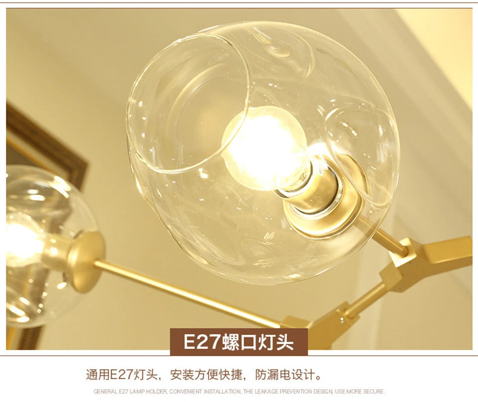 Nordic Lustre Glass Chandeliers Modern LED Molecule Ceiling Pendant Lamps Living Dining Room Home Decor Hanging Kitchen Fixtures