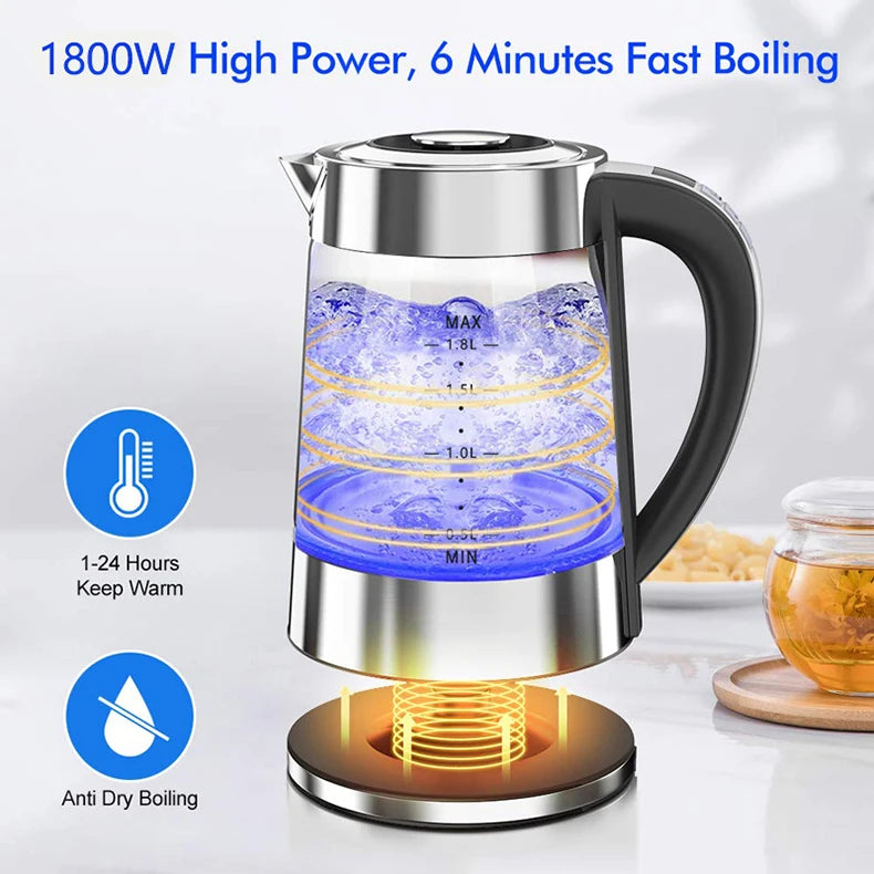 Smart Thermostatic Glass Electric Kettle 1.8L Capacity Automatic Thermostat Suitable for Home, Office, Hotel