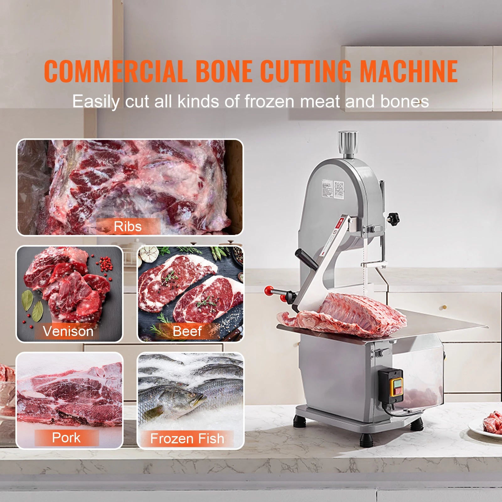 SucceBuy Commercial Electric Meat Bone Saw Machine 1500W Stainless Steel Blade Bone Bandsaw Machine Workbench Countertop Bone
