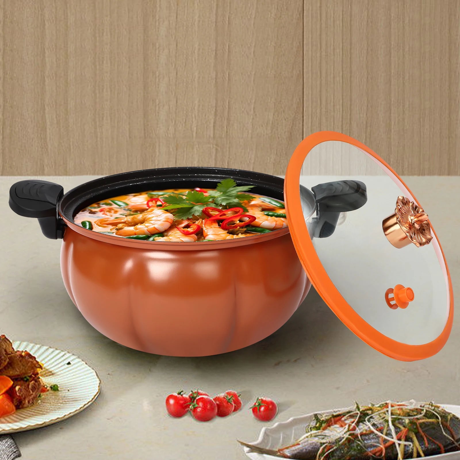 8L Micro Pressure Cooker,Pumpkin-Shaped Non-Stick Pressure Pot with Transparent Lid, Small Gas Pressure Cooker for Home Kitchens