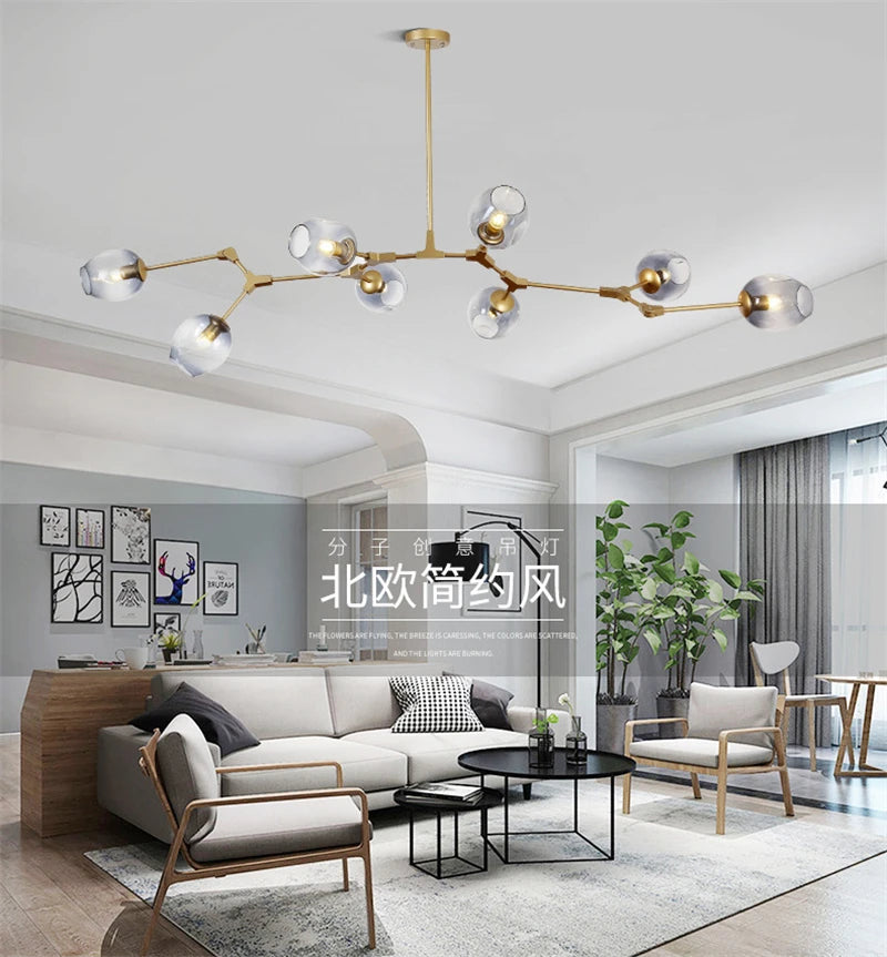 Nordic Lustre Glass Chandeliers Modern LED Molecule Ceiling Pendant Lamps Living Dining Room Home Decor Hanging Kitchen Fixtures