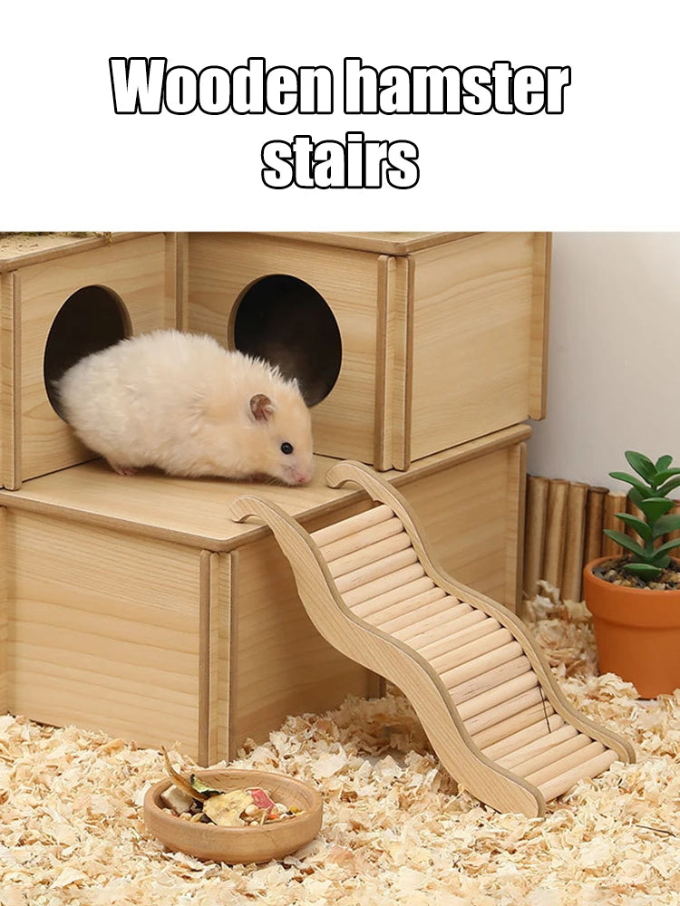 1PC Small pet supplies, cages, decorative accessories, wooden wavy stairs, hamster toys, curved chutes, small animals