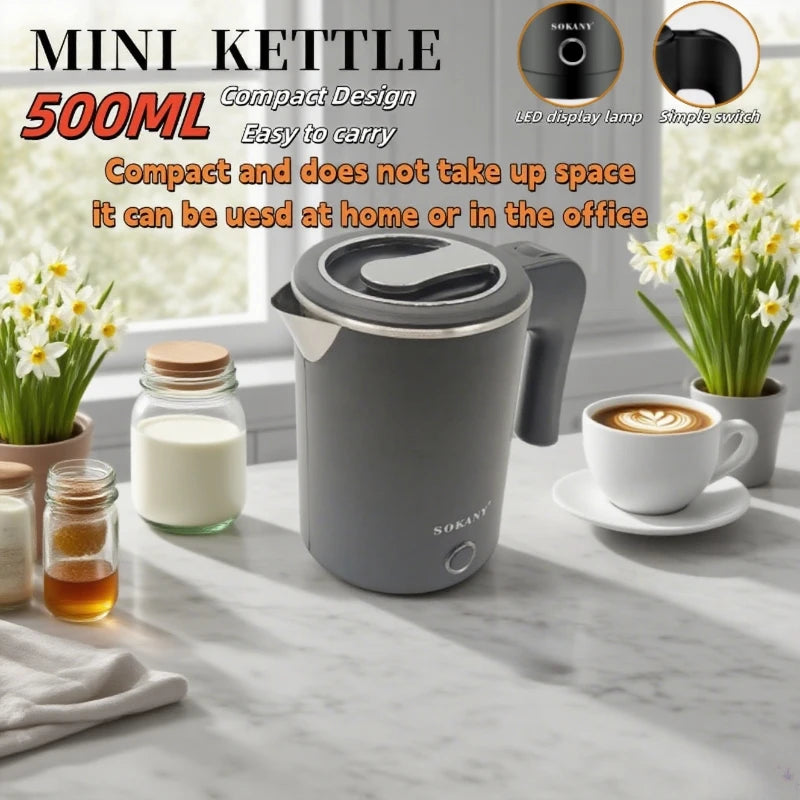 Travel Electric Kettle 500ML Stainless Steel Portable Water Boiler for Tea Coffee Home Kitchen Electric Teapot Smart Kettle