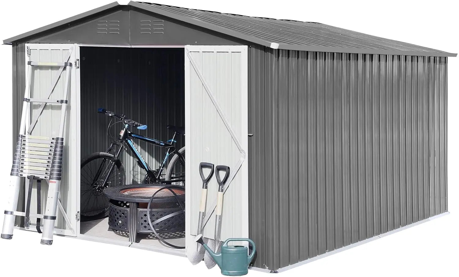 10X12 Ft Sheds & Outdoor Storage,Metal Aluminum Garden Shed,With Punched Vents,Waterproof Cabinet W/Hinged Door And