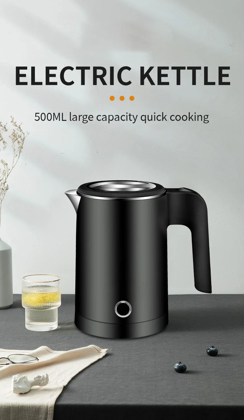 Travel Electric Kettle 500ML Stainless Steel Portable Water Boiler for Tea Coffee Home Kitchen Electric Teapot Smart Kettle