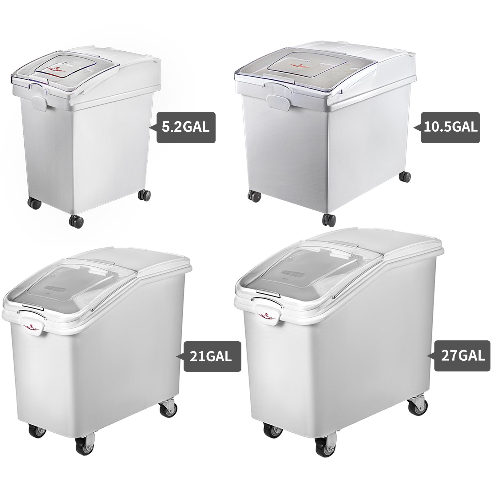 VEVOR 25L Dry Ingredient Storage Bin with Scoop Caster Dustproof Rice Flour Soybeans for Restaurant Kitchen Commercial