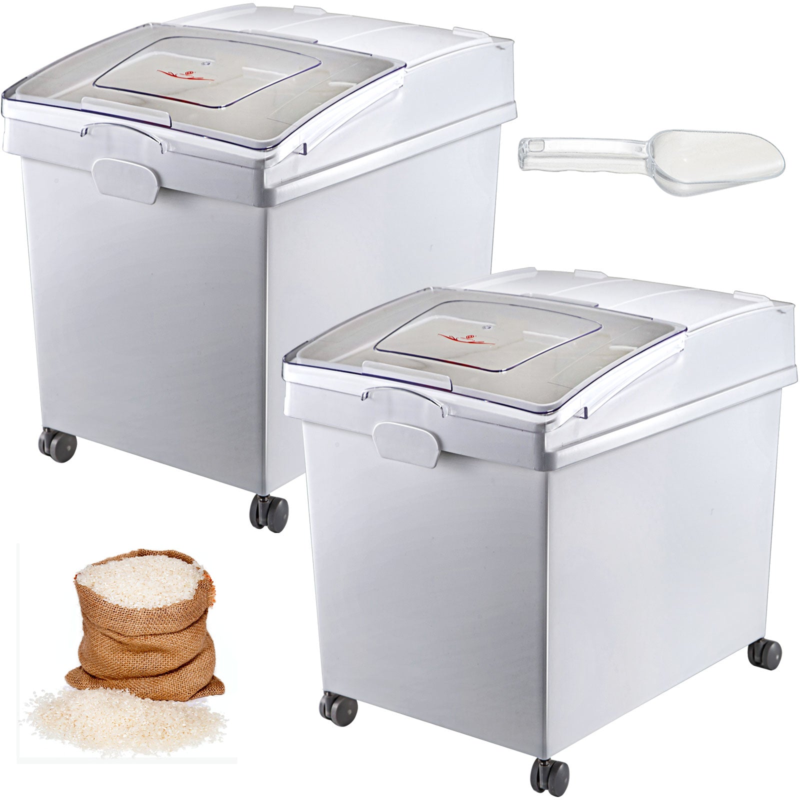 VEVOR 25L Dry Ingredient Storage Bin with Scoop Caster Dustproof Rice Flour Soybeans for Restaurant Kitchen Commercial
