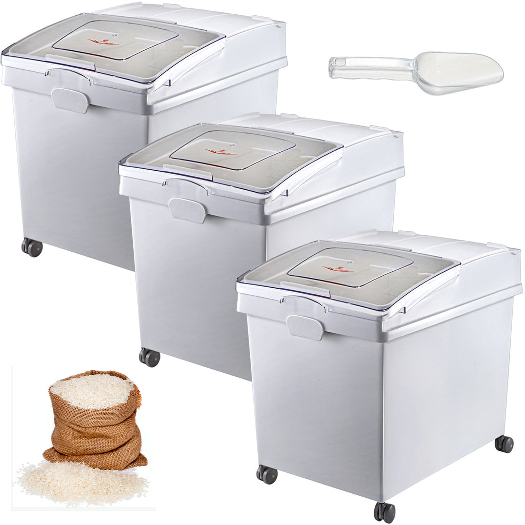 VEVOR 25L Dry Ingredient Storage Bin with Scoop Caster Dustproof Rice Flour Soybeans for Restaurant Kitchen Commercial