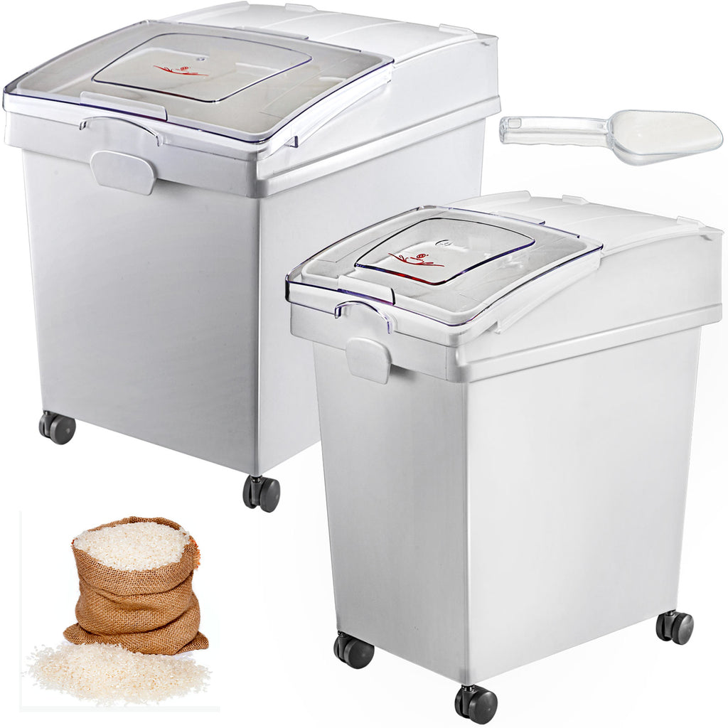 VEVOR 25L Dry Ingredient Storage Bin with Scoop Caster Dustproof Rice Flour Soybeans for Restaurant Kitchen Commercial