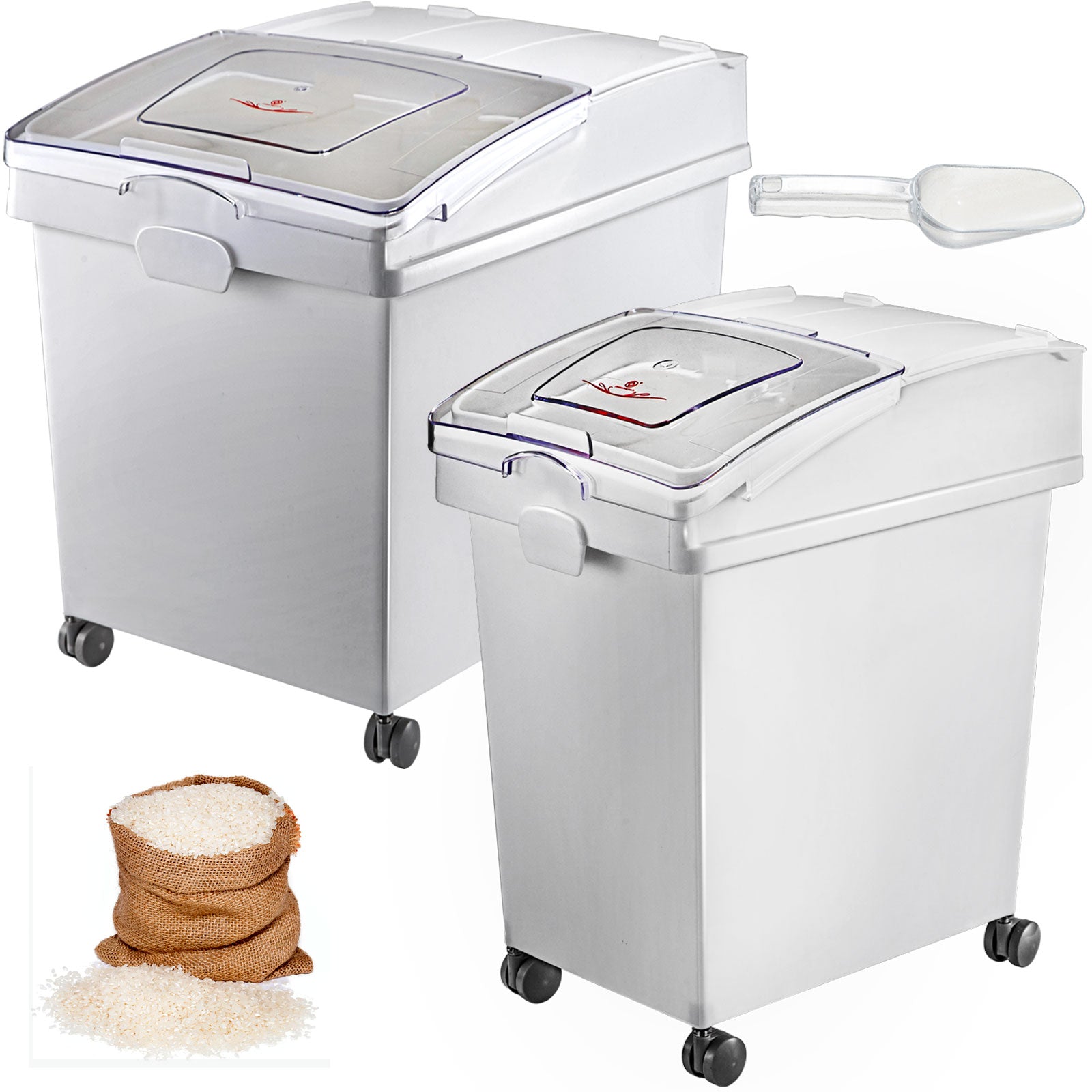 VEVOR 25L Dry Ingredient Storage Bin with Scoop Caster Dustproof Rice Flour Soybeans for Restaurant Kitchen Commercial