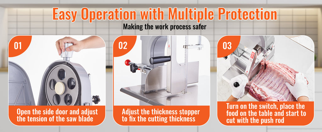 SucceBuy Commercial Electric Meat Bone Saw Machine 1500W Stainless Steel Blade Bone Bandsaw Machine Workbench Countertop Bone