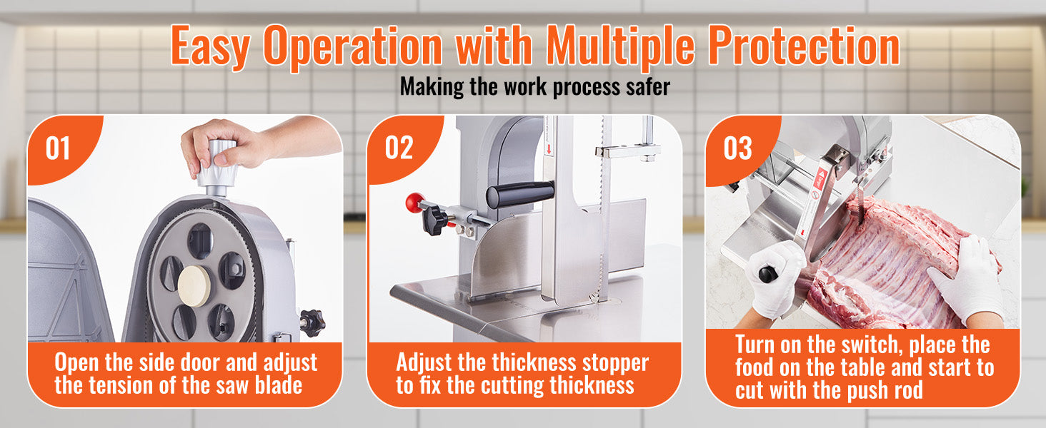 SucceBuy Commercial Electric Meat Bone Saw Machine 1500W Stainless Steel Blade Bone Bandsaw Machine Workbench Countertop Bone
