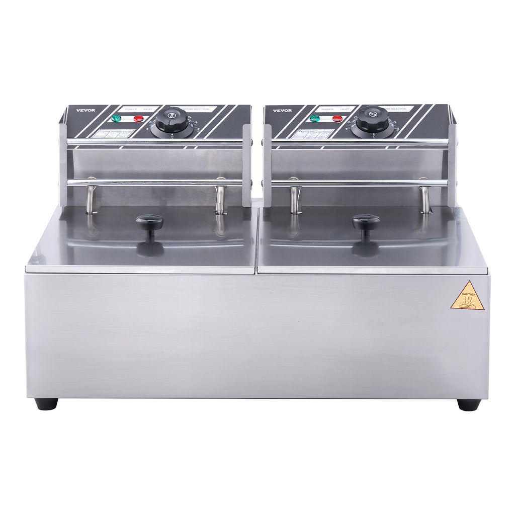 SucceBuy  12L Electric Deep Fryer w/Dual Removable Tanks Commercial Countertop  Fryer for Chicken French Fries Frying Chips