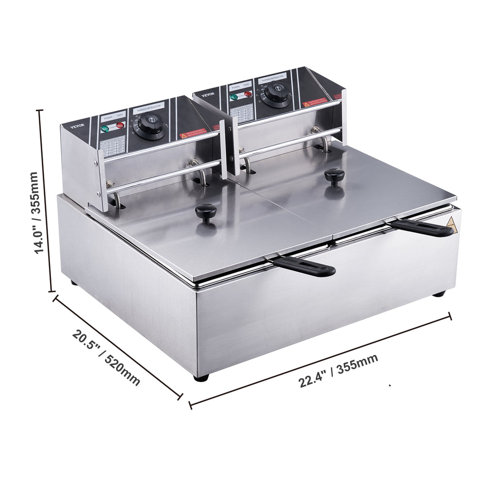 VEVOR  12L 5000W Electric Deep Fryer w/Dual Removable Tanks Commercial Countertop  Fryer for Chicken French Fries Frying Chips