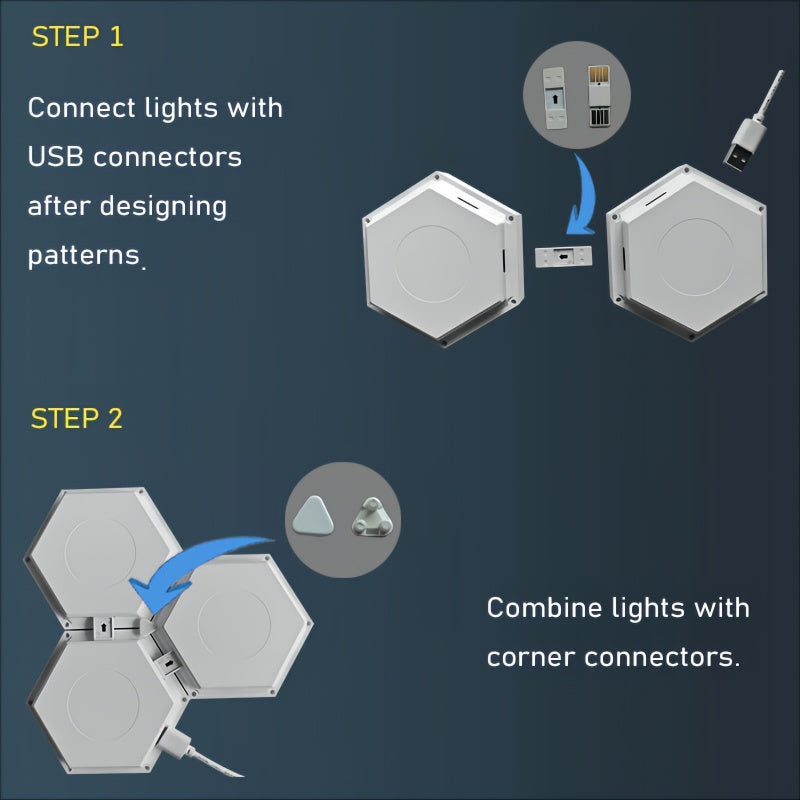 6packs Touch Control Hexagonal LED Wall Light, Neutral White Lamp With Touch Night Light, Easy To Use And Energy Efficient