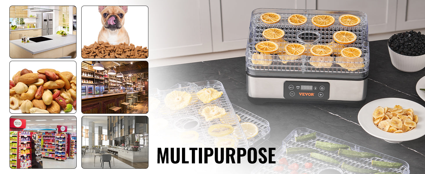 SucceBuy 5 Tray Food Dehydrator Machine 300W Stainless Steel Electric Food Dryer w/ Digital Adjustable Timer & Temperature