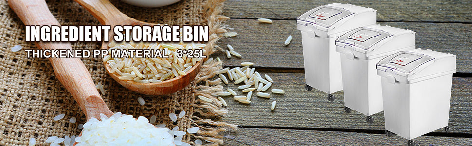 VEVOR 25L Dry Ingredient Storage Bin with Scoop Caster Dustproof Rice Flour Soybeans for Restaurant Kitchen Commercial