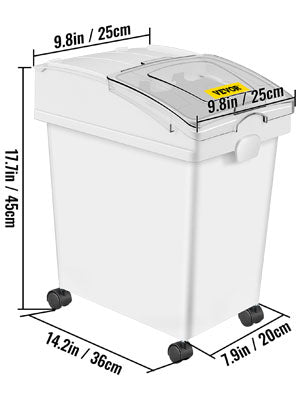 VEVOR 25L Dry Ingredient Storage Bin with Scoop Caster Dustproof Rice Flour Soybeans for Restaurant Kitchen Commercial