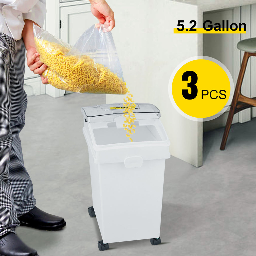 VEVOR 25L Dry Ingredient Storage Bin with Scoop Caster Dustproof Rice Flour Soybeans for Restaurant Kitchen Commercial