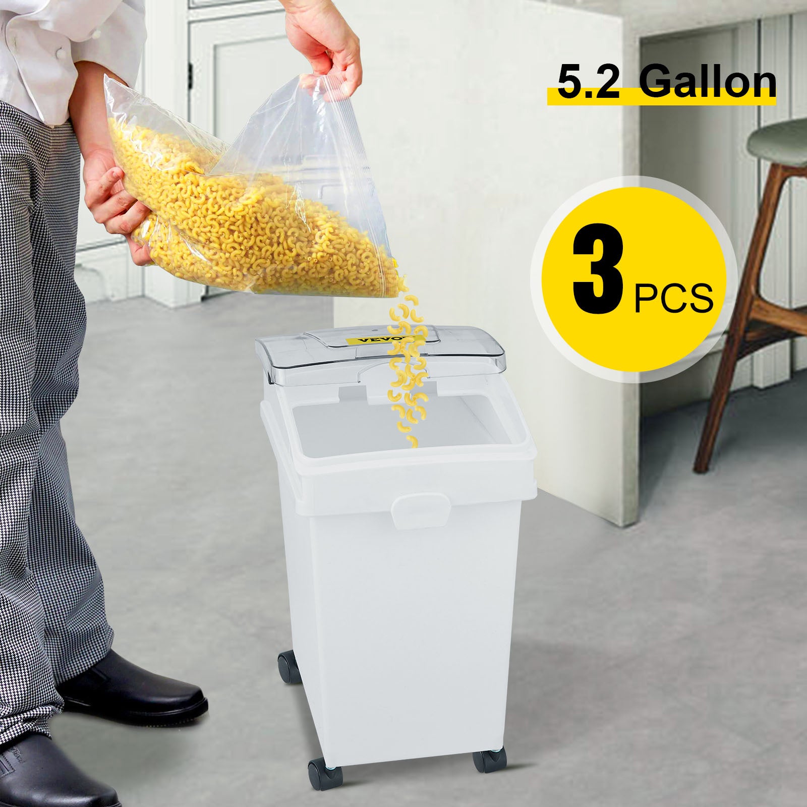 VEVOR 25L Dry Ingredient Storage Bin with Scoop Caster Dustproof Rice Flour Soybeans for Restaurant Kitchen Commercial