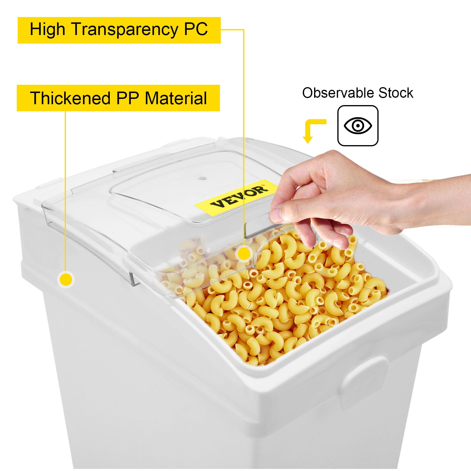 VEVOR 25L Dry Ingredient Storage Bin with Scoop Caster Dustproof Rice Flour Soybeans for Restaurant Kitchen Commercial