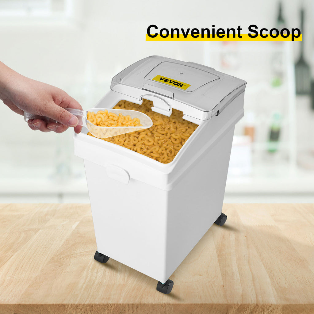 VEVOR 25L Dry Ingredient Storage Bin with Scoop Caster Dustproof Rice Flour Soybeans for Restaurant Kitchen Commercial