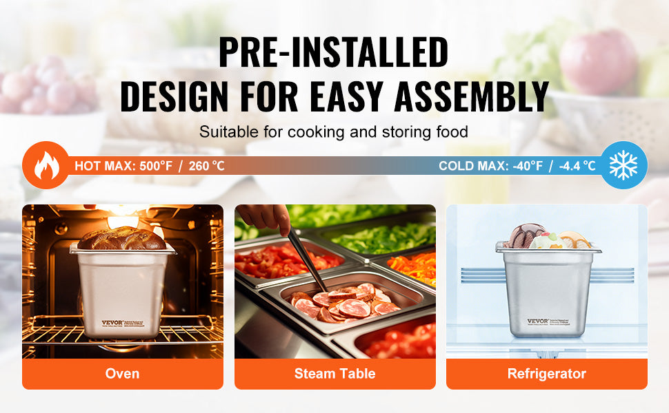 SucceBuy 6/8Pack Hotel Pans 4/6-Inch Deep Steam Table Pans 1/6 1/3 Full Size Chafing Pan 201 Stainless Steel Catering Food Pan