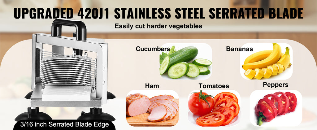 SucceBuy Tomato Slicer 3/16 inch Tomato Cutter Slicer Stainless Steel Heavy Duty Tomato Slicer Machine, Manual Tomato Slicer