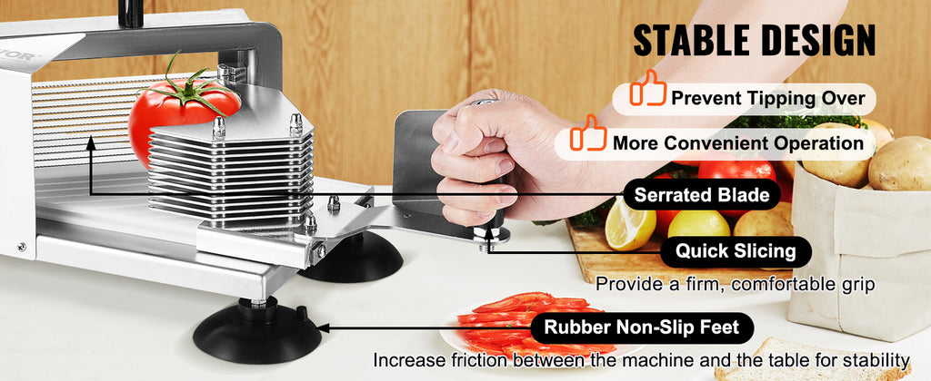 SucceBuy Tomato Slicer 3/16 inch Tomato Cutter Slicer Stainless Steel Heavy Duty Tomato Slicer Machine, Manual Tomato Slicer