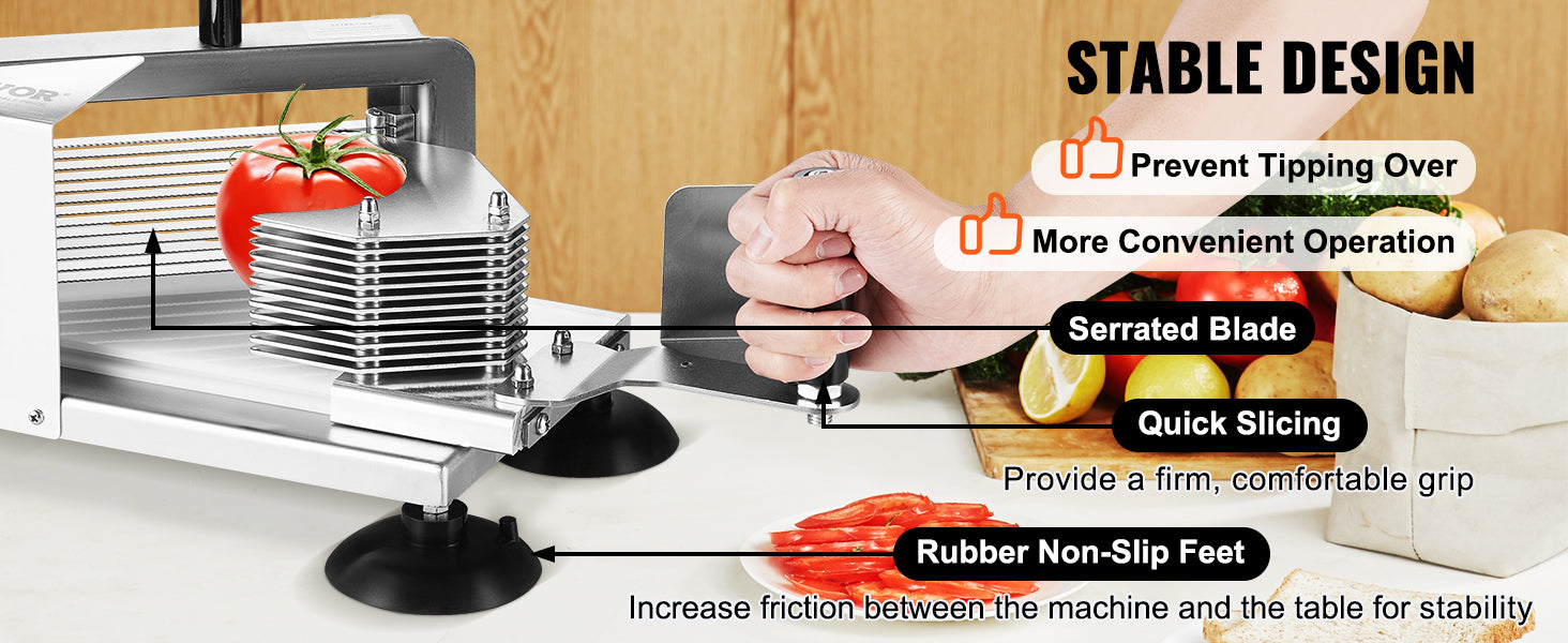 SucceBuy Tomato Slicer 3/16 inch Tomato Cutter Slicer Stainless Steel Heavy Duty Tomato Slicer Machine, Manual Tomato Slicer